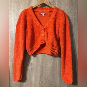 Urban Outfitters Vibrant Orange Cropped Cardigan Size Large